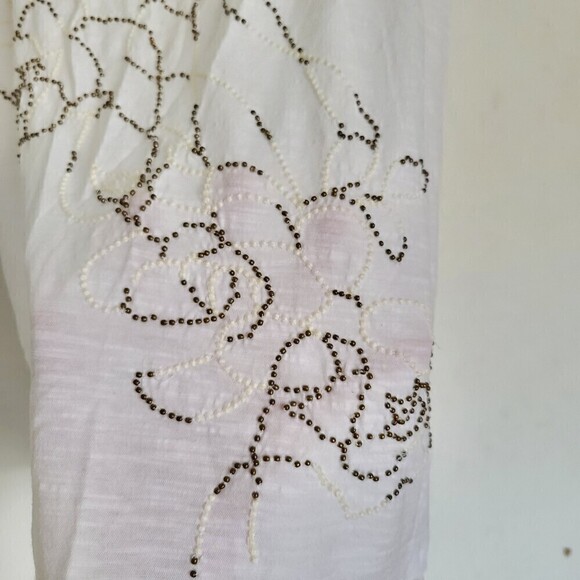 Ann Taylor Loft Bronze Beaded Floral White 100% Cotton Sleeveless Tank Blouse Sm - Picture 4 of 11